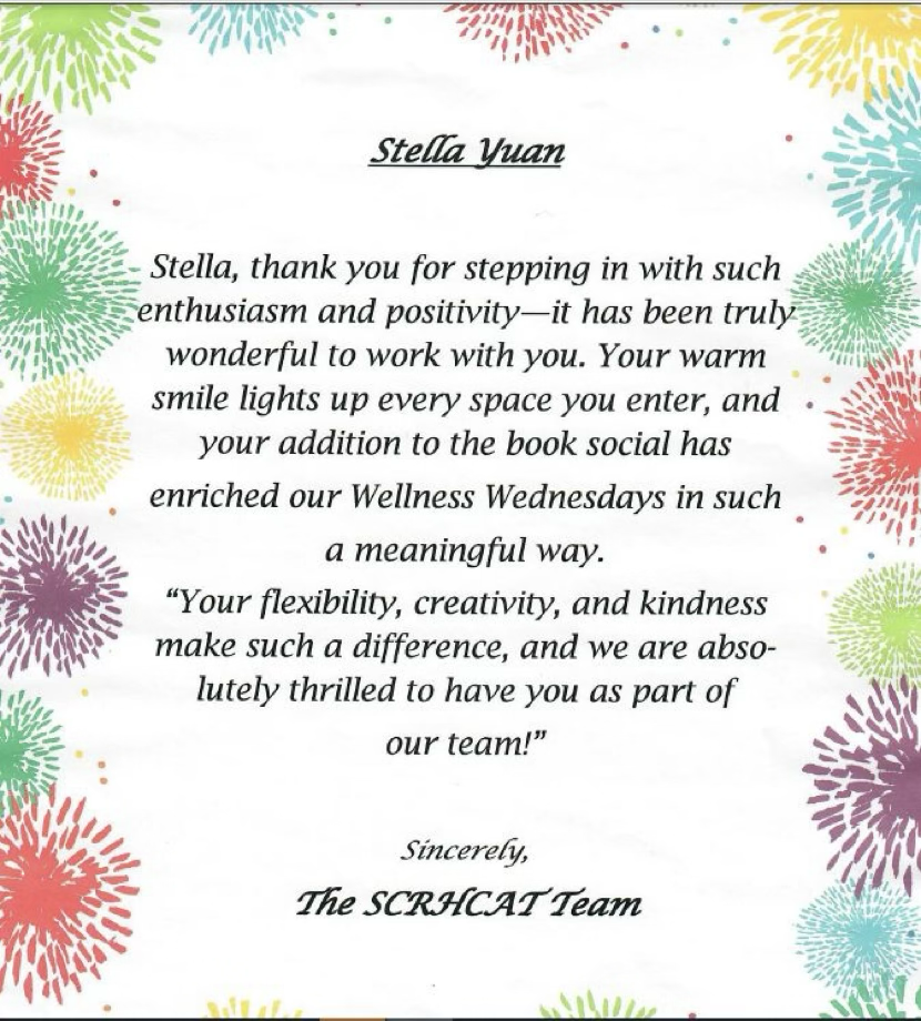 Stella receiving certificates of appreciation from Family Service organizations